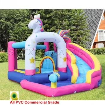 Commercial PVC Colorful Inflatable Bouncy Castle Water Slide Combo Moon Kids Bounce House For Sale From China