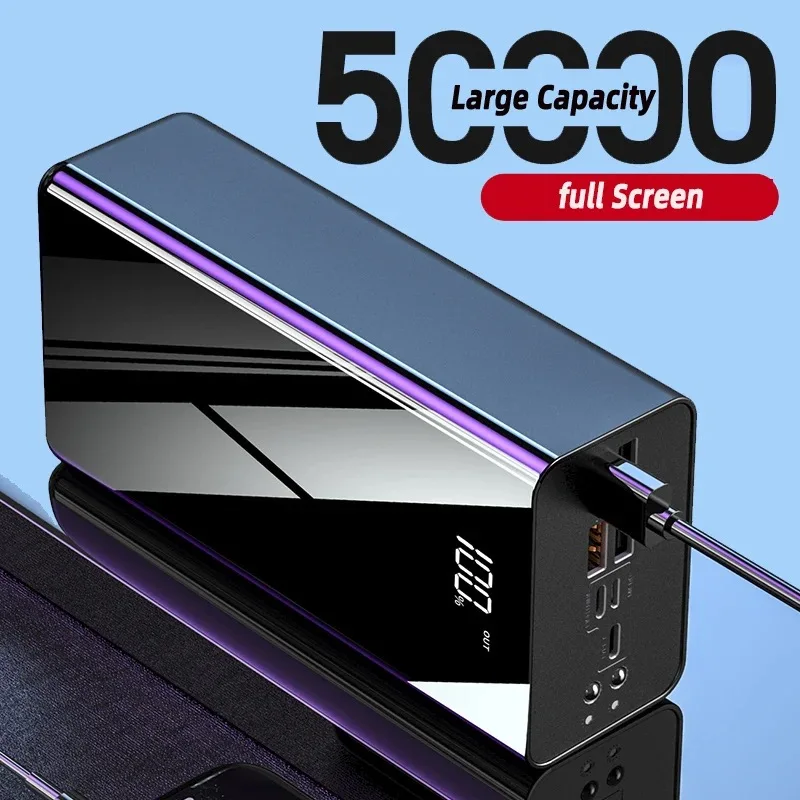 High Capacity 4 USB Port Fast Charging Power Bank 50000mAh With LED Display LED Lights Outdoor Portable Power Banks