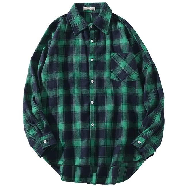 Men Flannel Plaid Shirt Long Sleeve Loose Hip Hop Street Mens Casual Shirts  Pocket Male Soft Dress Shirt Plus Size Dropshipping