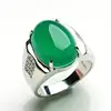 925 sterling silver  natural green chalcedony ring man