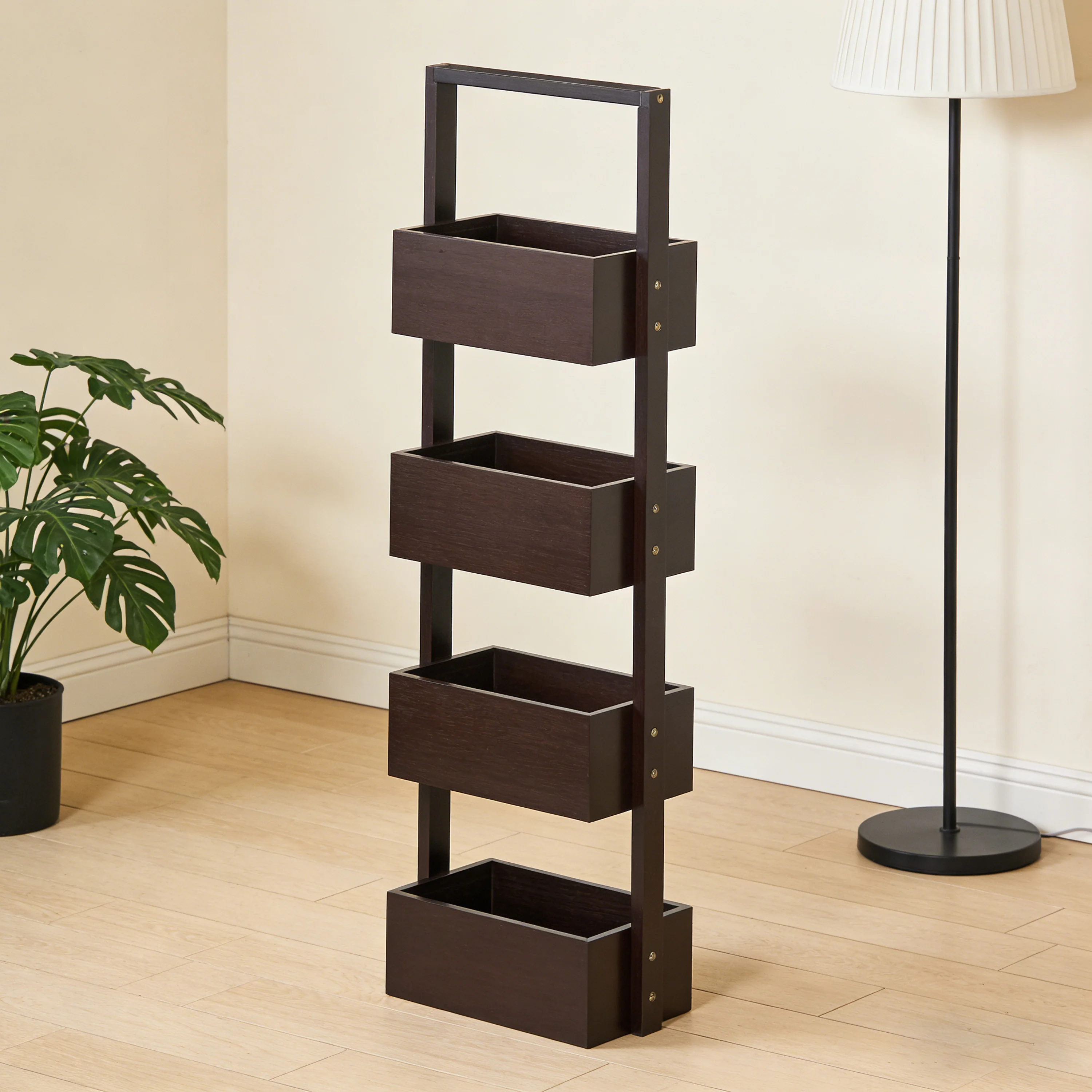 Wholesale Bamboo Rectangular 4-Tier Spa Tower Rack Wall Bathroom Corner Shelves for Bathroom Accessories