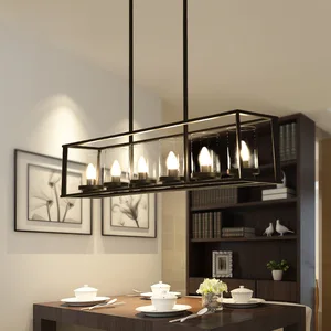 JACKSUN Nordic Vintage Industrial Style Wrought Iron Retro Restaurant Pendant Light Rectangular Unique Cafe Glass Pendant Light