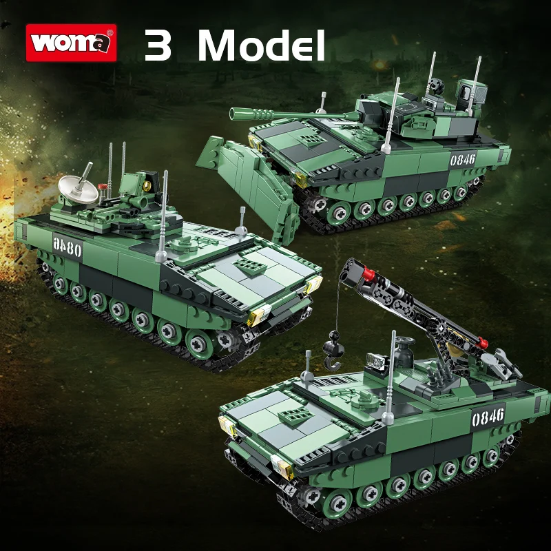 WOMA TOYS Kids Intellectual Educational WW2 AJAX Armoured Car Vehicle Soldiers 1 in 4 Toy Model Hobby Building Blocks Brick Set
