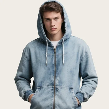 Custom Streetwear Cropped Screen Printing Sun Faded Stone Wash Distressed Heavyweight Cotton Boxy Oversize Zip up Hoodies
