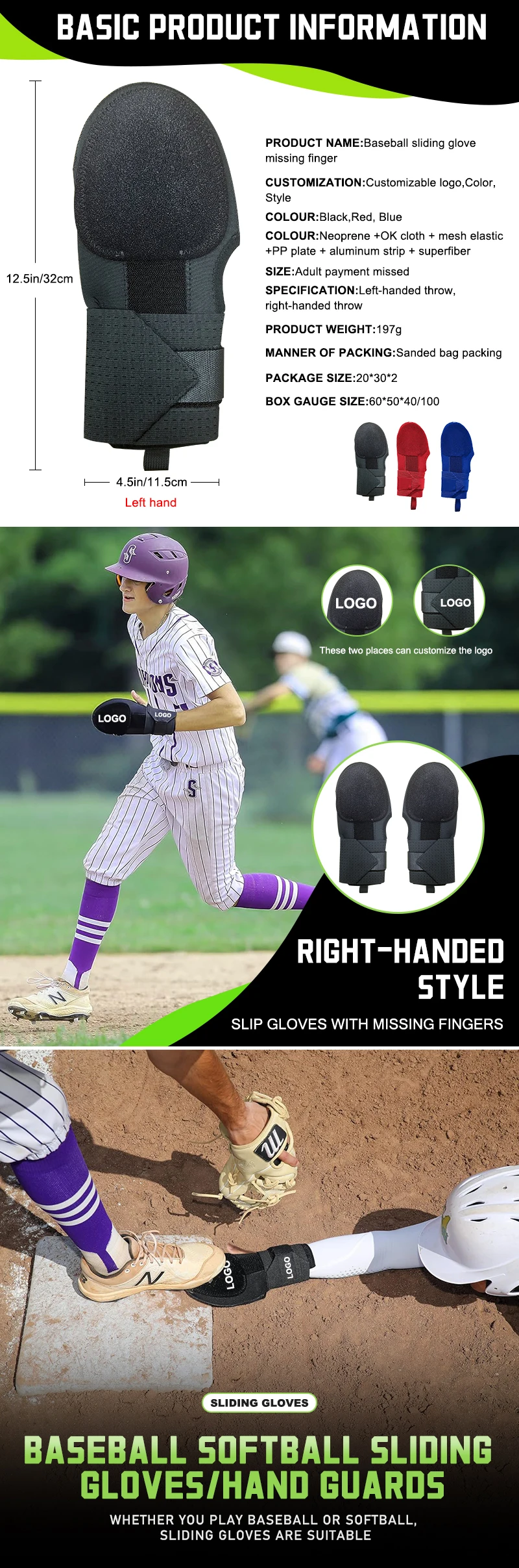 Kopusbaseball Sliding Glove Training Fingers Safe Protection Neoprene