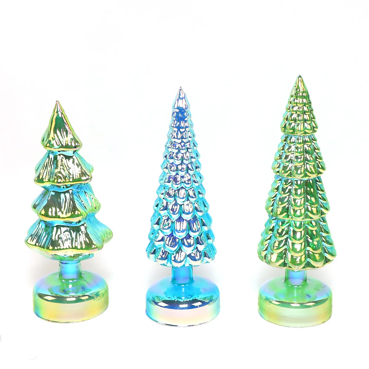 Luxury Iridescent Christmas LED Lights Battery Operated Christmas Ornaments Blown Glass Christmas Tree