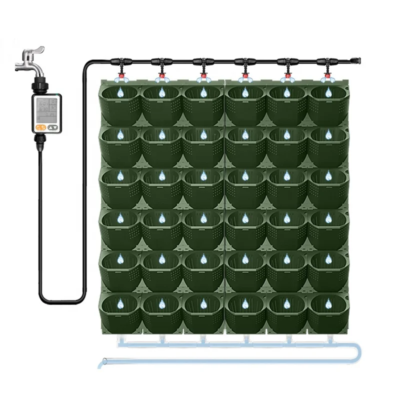 Vertical Planter Wall Irrigation System Automatic Irrigation Kit with Timer Drain Pipe Drip Irrigation Garden Wall Plant Pot