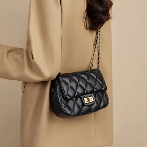 A-67 Women's Simple Fashion Chain Handbag with Zip Closure Small Square Shoulder Messenger Bag Polyester Lining Wholesale