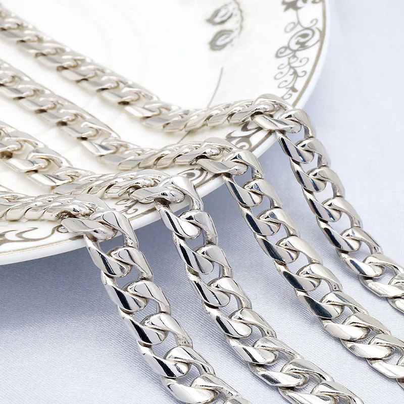 男性用7mmカーブチェーンネックレス925スターリングシルバープラタ925