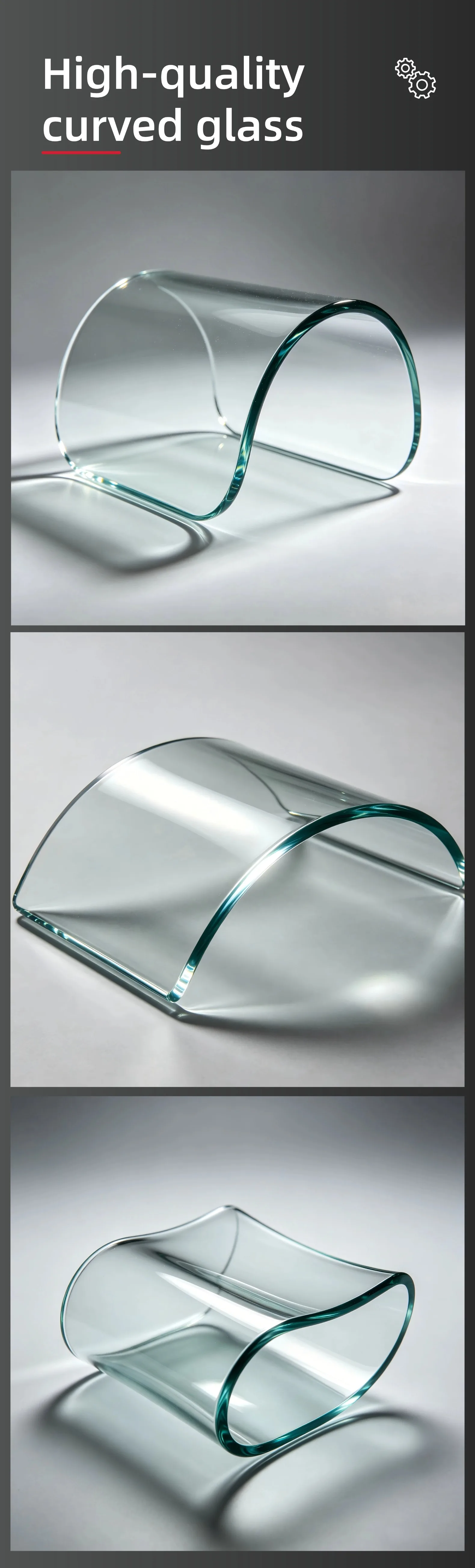 Close-up detail of smooth polished edge on hot bent glass