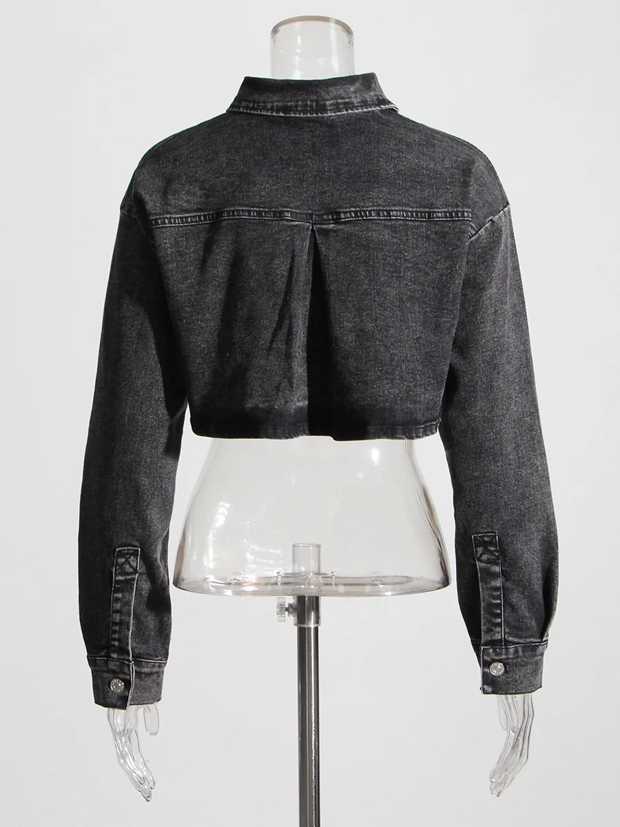 High Quality Women's Denim Jacket Outfits Stretch Cotton Crop Jacket Shorts Solid Knee Long Matching Two Piece Jeans Skirt Set