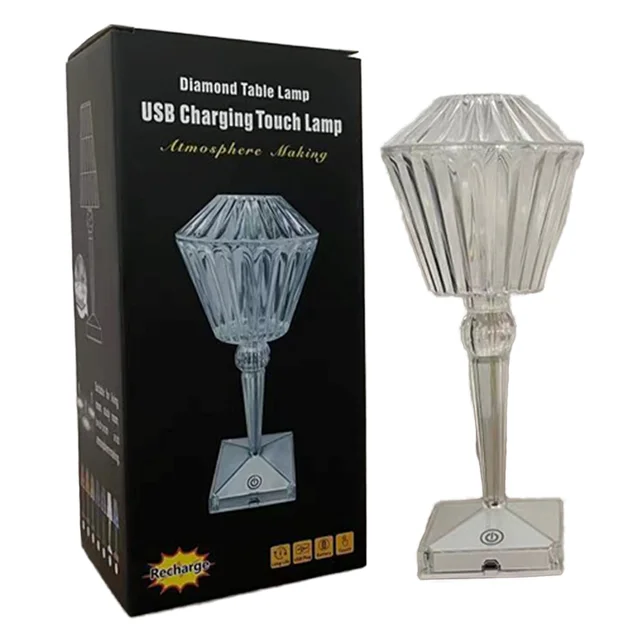 Modern Ins Style Luxury Crystal LED Bedside Lamp Elegant Wireless RGB Night Light with Rechargeable Table Light AC Power Supply