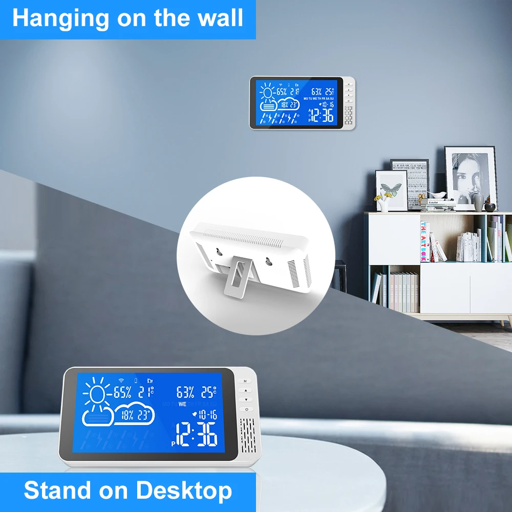 Radio Controlled Digital Color Weather Forecast Station TUYA WiFi Indoor Outdoor Sensors Battery Powered Wireless Weather