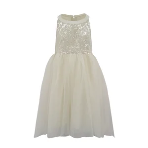 Customizable Elegant Princess Flower Dress Girls Romantic Lace Evening O-Neck Backless Sequins Dress