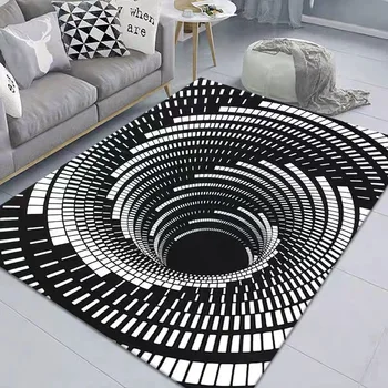 Click 3D Vortex Illusion Rug For Men Cave Decor Black Hole Rug Illusion Carpet Black And White Vortex Mat