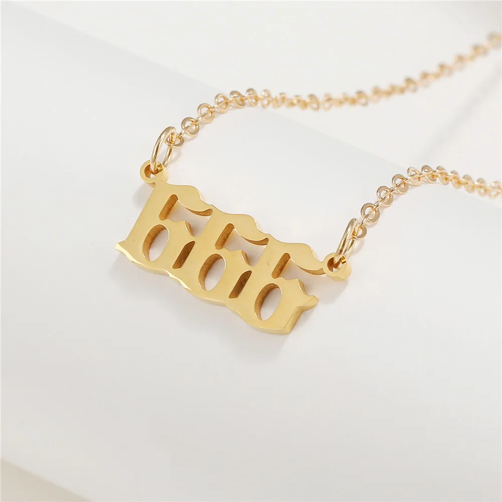 Collana Numero Angelo In Acciaio Inox Oro 18K - Scegli 111 222 333 444 555 666 777 888 999 - Gioiello Numerologia Con Biglietto