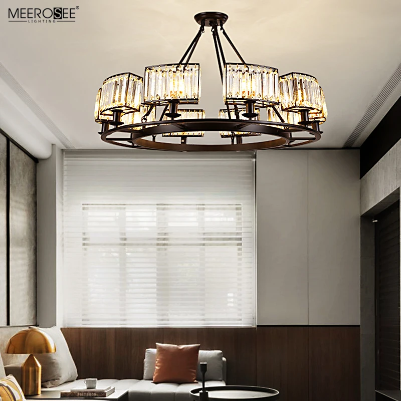 Meerosee Rustic Crystal Chandelier Modern Contemporary Ceiling Light Fixtures Vintage Pendant Lighting Dining Room Foyer MD86792