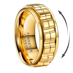 Coolstyle Jewelry 8mm Fashion Engagement Wedding Band Anxitey Released Gold Tungsten Spinner Rings for Men Women Comfort Fit
