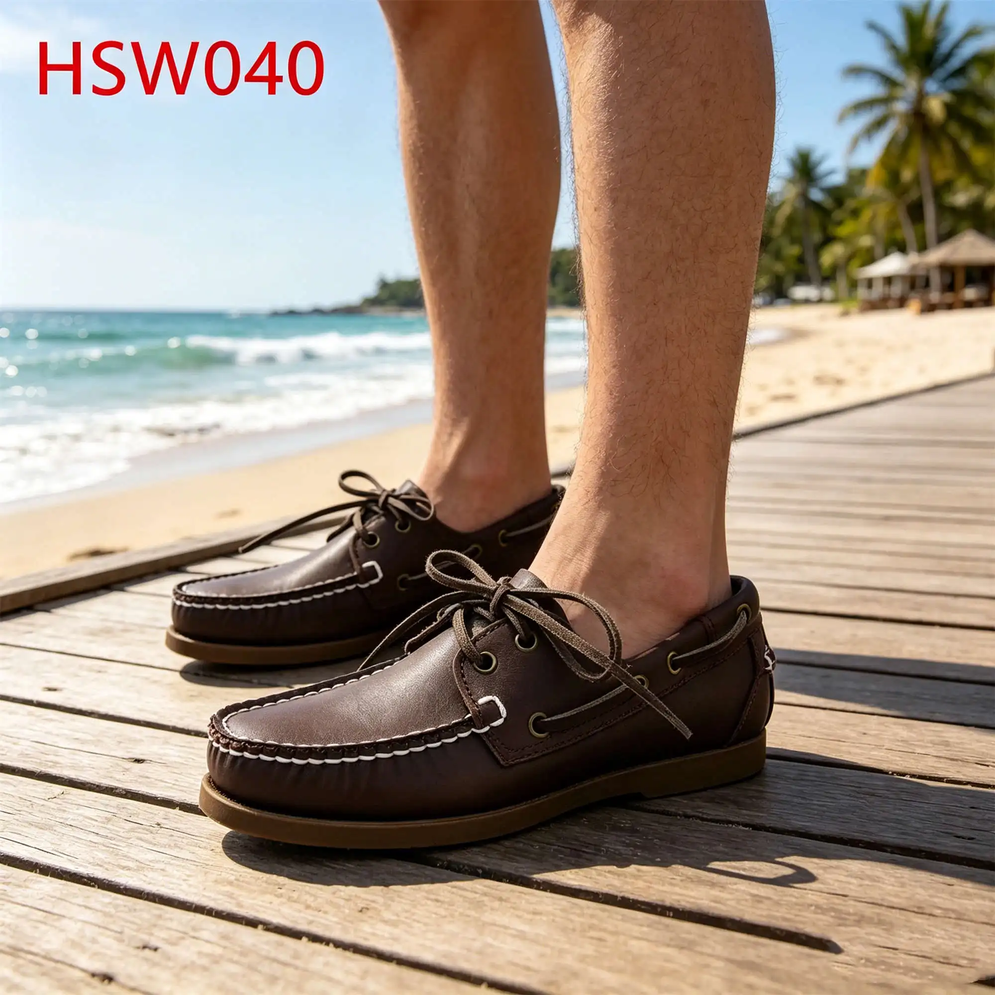 ZYF,Seaside Vacations No Squeezing&friction Wipe Clean Boat Shoes Social Gathering Pure Leather Brown Loafer Shoes HSW040