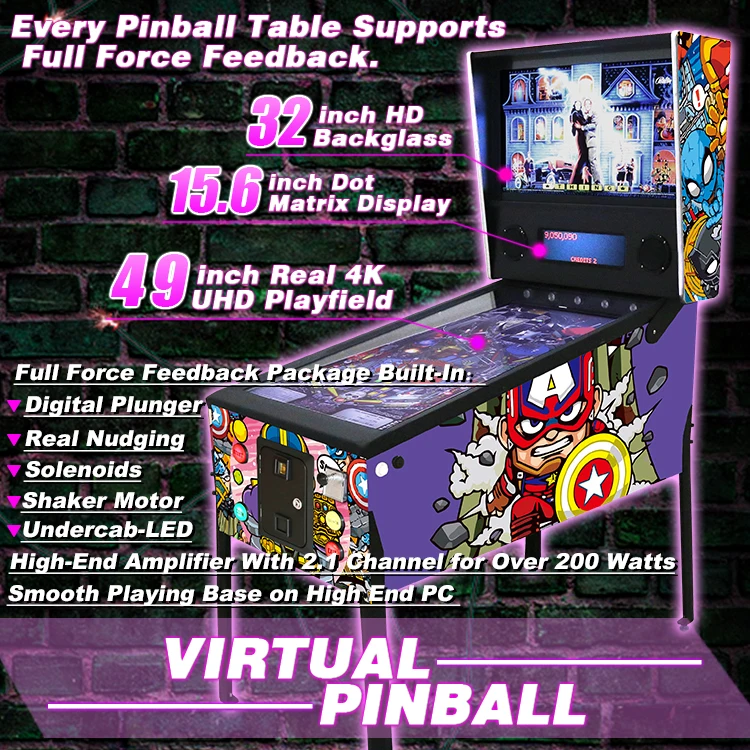 49 Inch 4k Uhd Full Force Feedback Digital Virtual Pinball Game Machine
