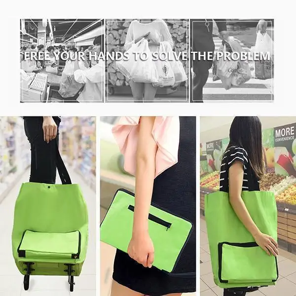 High Quality Reusable Trolley Tote Bag Oxford Cloth Folding Shopping Large Capacity Foldable Shopping Trolley Bags