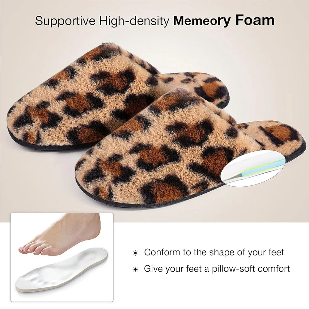 Women's Fuzzy House Memory Foam Slippers Furry Faux Fur Lined Bedroom Shoes Cozy Indoor Slide Slippers