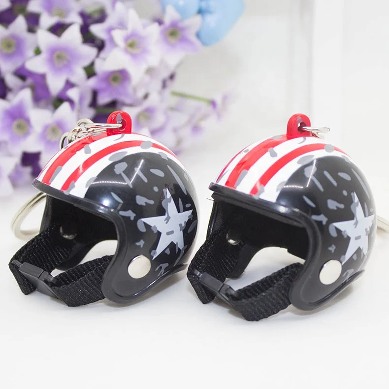 Creative Mini 3D Safety Helmet Key Chain Customized Plastic Motorcycle Helmet Keychain for Promotion