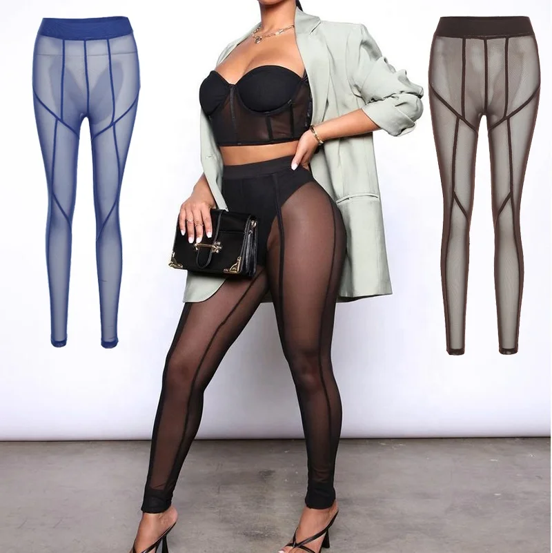 Womens Transparent Hot Pants Fishnet Lace Legging Sheer Mesh Tight Trousers  Club