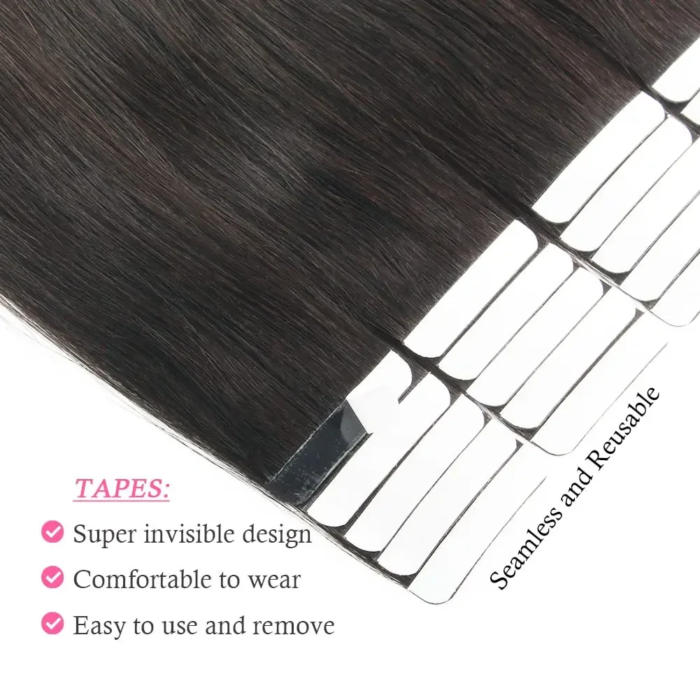 Natural Straight Tape In Hair Extensions Human Hair 100% Remy Seamless Skin Weft Invisible Double Sided Tape Ins Hair For Women_voghion.com