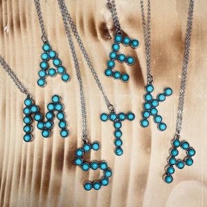 Minimalist 925 Sterling Silver Initial Necklace with Natural Turquoise Custom Design for Wedding Party Economical Strand Chain