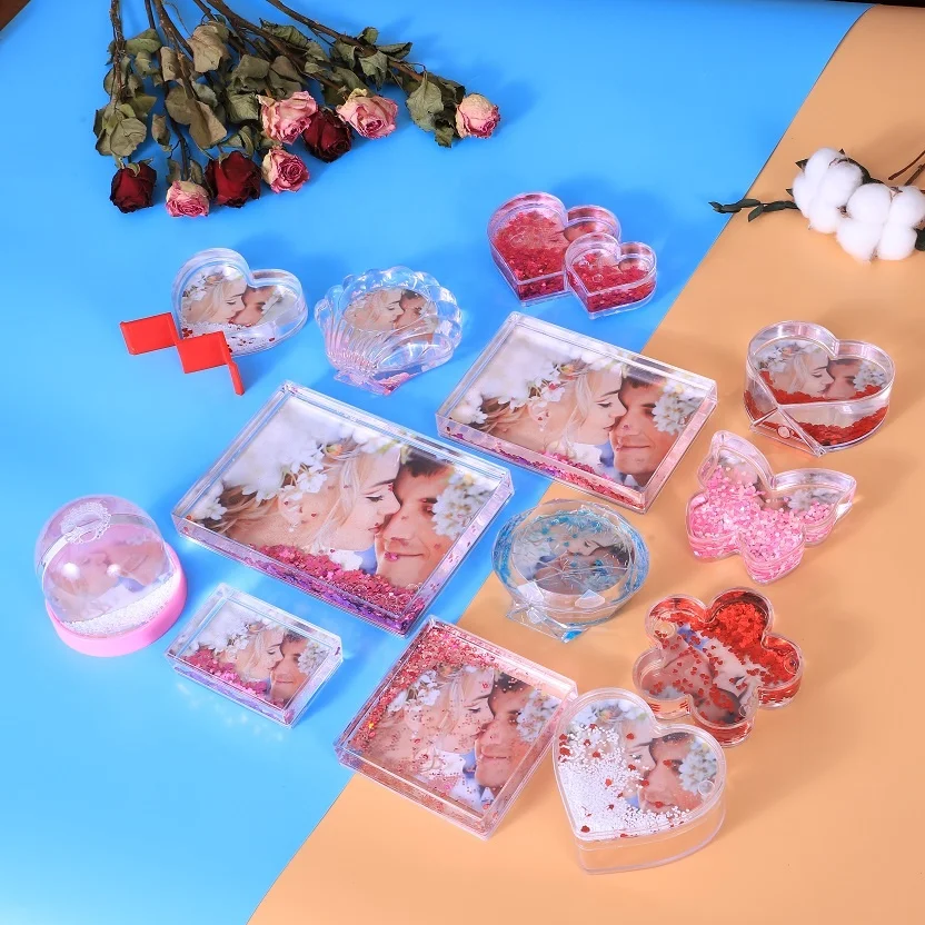 Mini 2x3 Instant Photo Insert Acrylic Picture Frame for Water Glitter Floating Sparkle Photo Frame with Fridge Magnet