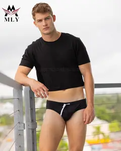 MLY Professional Athletic Swim Wear Double Layered Black Men Swim Brief