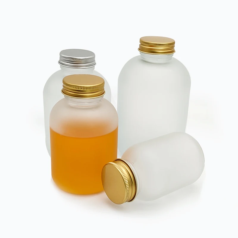 Reusable 160ml 250ml 350ml 500ml Frosted Cylinder Vintage Drinking Jar Bottles Yogurt Juice Glass Beverage Bottle With Metal Lid