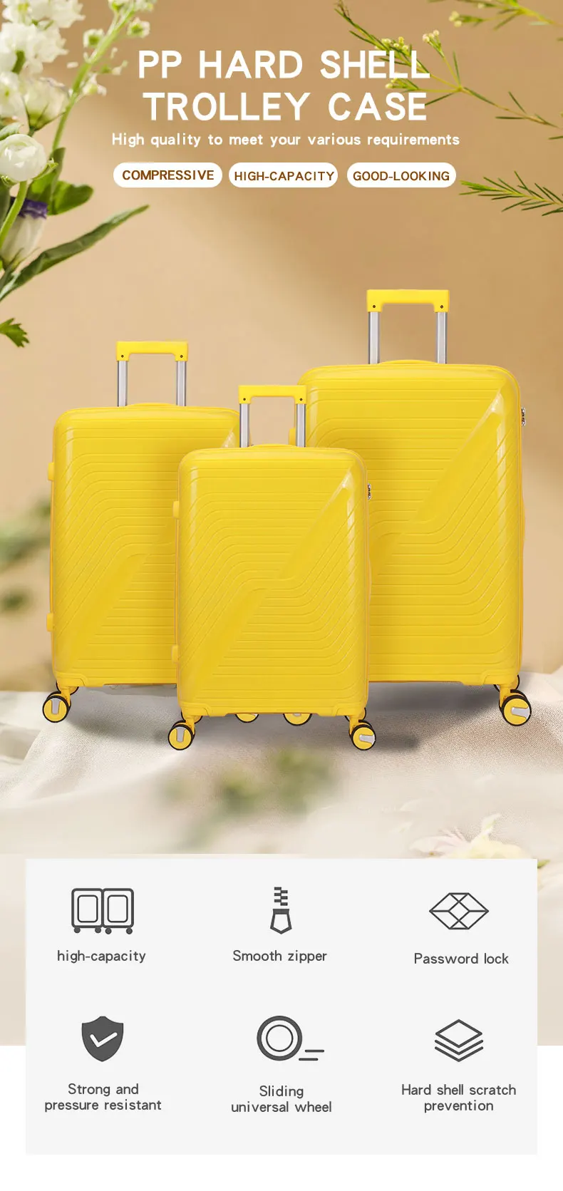 Zestaw bagażu z materiału PP wielobarwny, odporny na wstrząsy 0