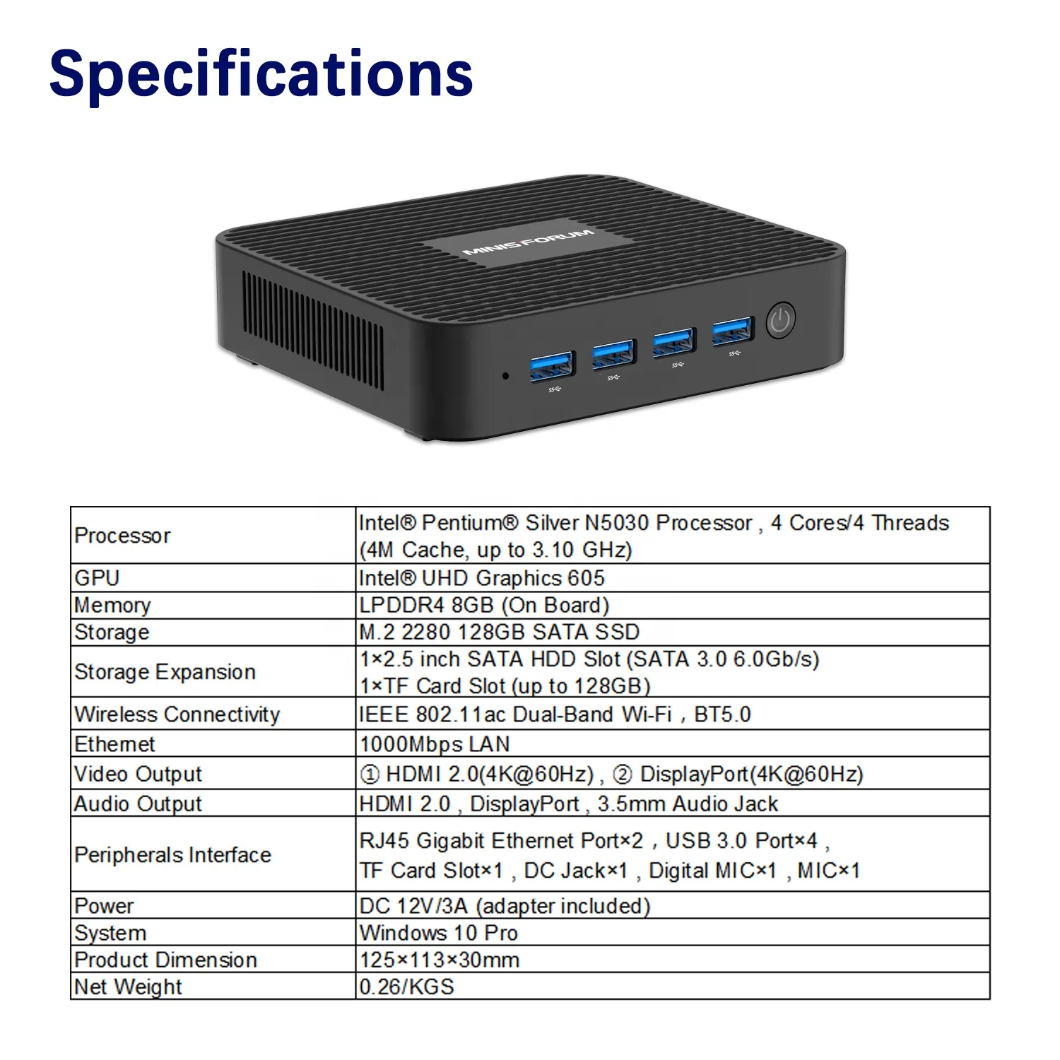 Minisforum GK50 Intel N5030 Mini PC | 8GB RAM, 128GB Storage