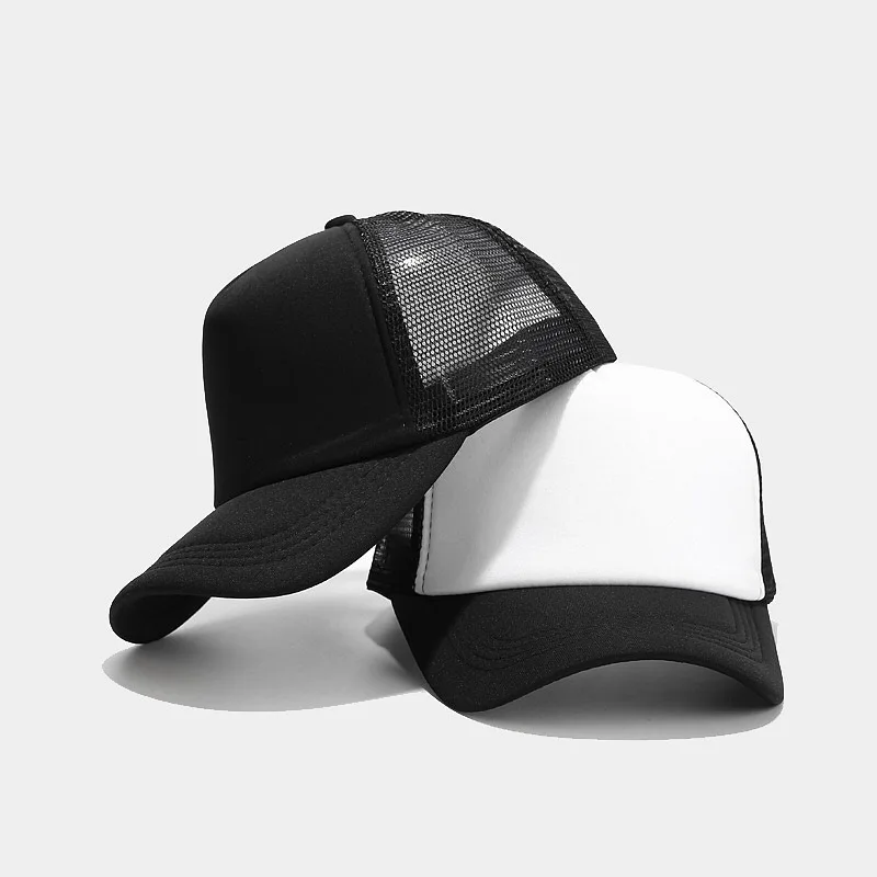 Custom Logo 2-Tone 5-Panel Trucker Hat Adjustable Athletic Fitted Baseball Cap Polyester Foam Front Mesh Back Casquette Blank