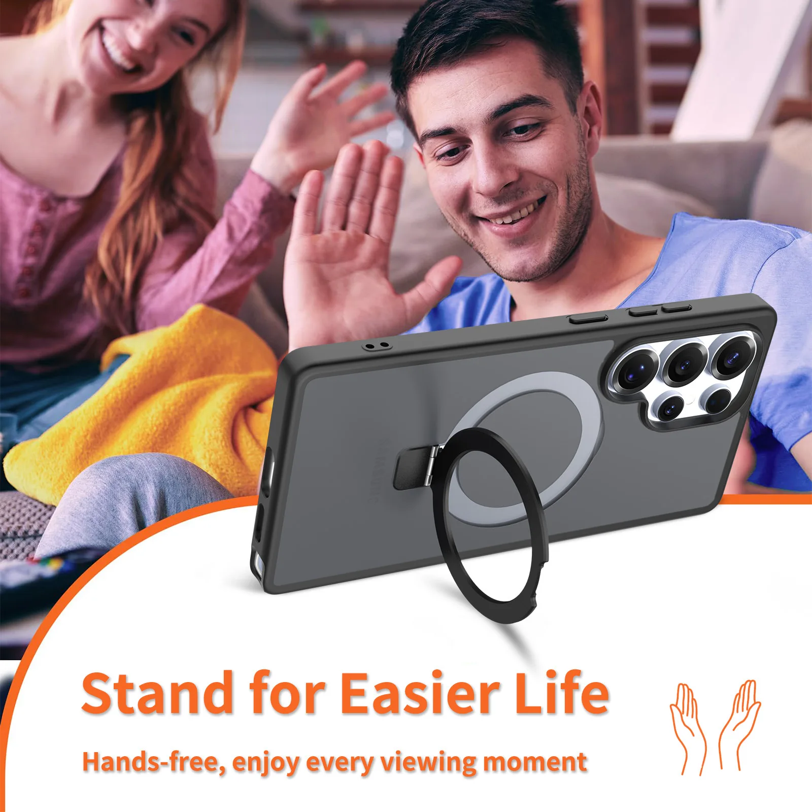 product laudtec protective matte ring bracket magnetic case for samsung s25 ultra stand and skin feeling for s25 edge mobile phone case-2