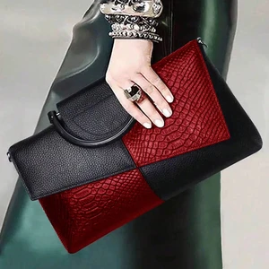 A-18 High-End Women's Crocodile Pattern Clutch Bag Elegant Crossbody Banquet Handbag with Large Capacity Zipper PU Leather New