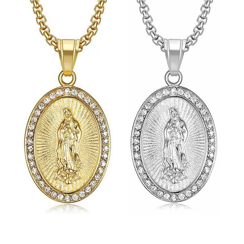 Fashion Blessed Stainless Steel Men's Miraculous Medal Holy Mother Virgin  Mary Pendant Necklace Catholic Religious Jewelry