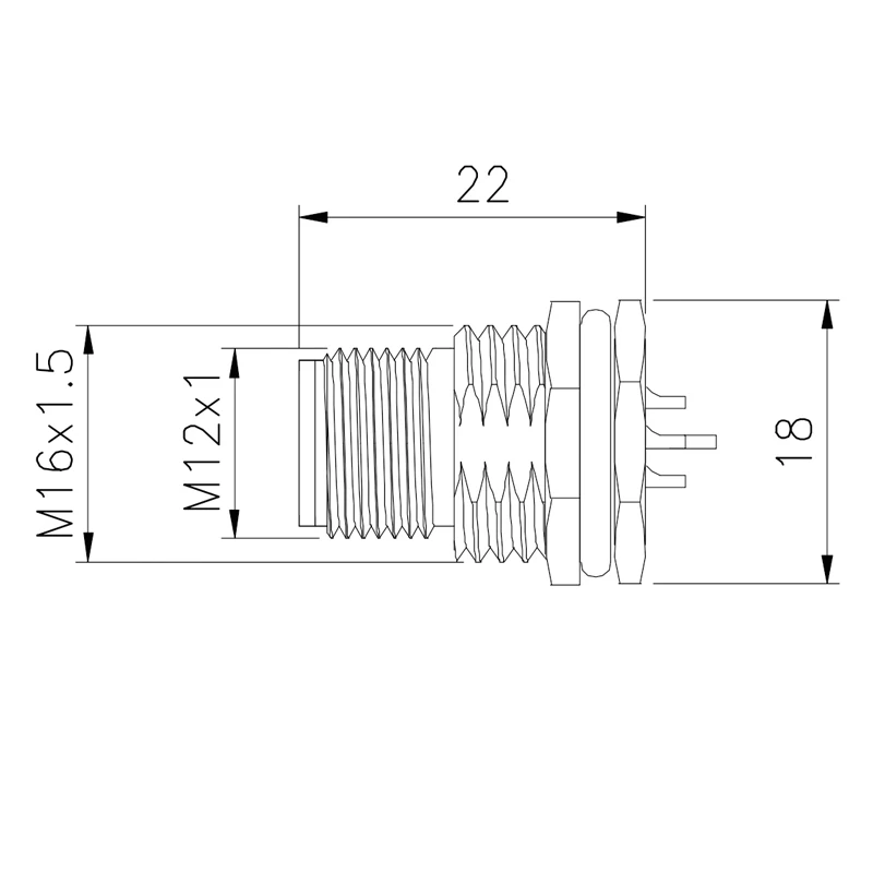 B Code M12 Waterproof Connector 4p Male Front Ip67 PA66 1.5A For Automotive