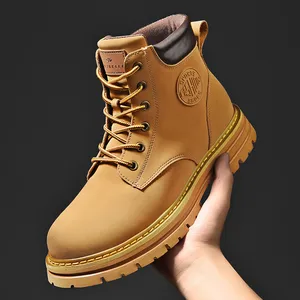 2022 Autumn and Winter Leather Ankle Boot Unisex Thick-soled Short Boots Locomotive High-top Camping Rhubarb Boots