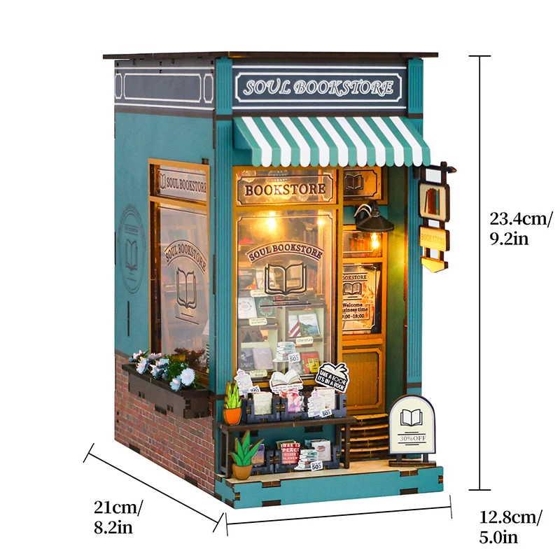 Bookstore Book Nook OEM ODM 3d Wooden Puzzle Bookend Diy Miniature House Booknook Shelf Insert Soul Bookstore Book Nook Kit