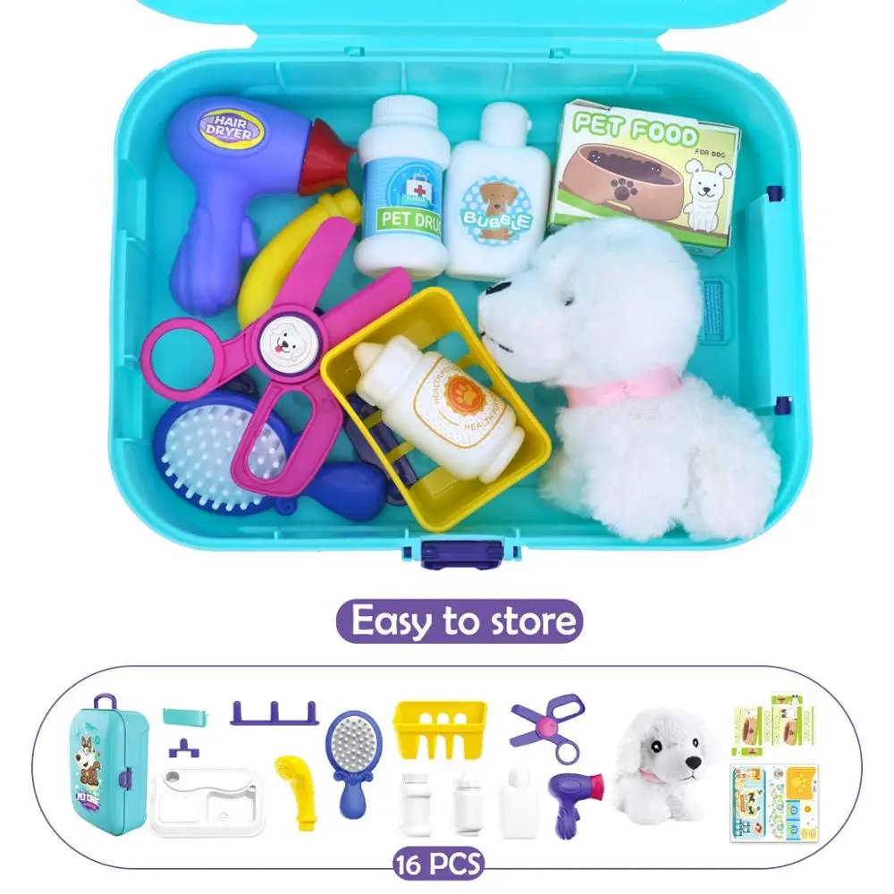 Набор для ухода за домашними животными, набор для ухода за детьми, кормления и ветеринара, игрушки с рюкзаком | Обучающая игрушка для детей из 16 предметов | Инструменты для приготовления пищи, игрушки