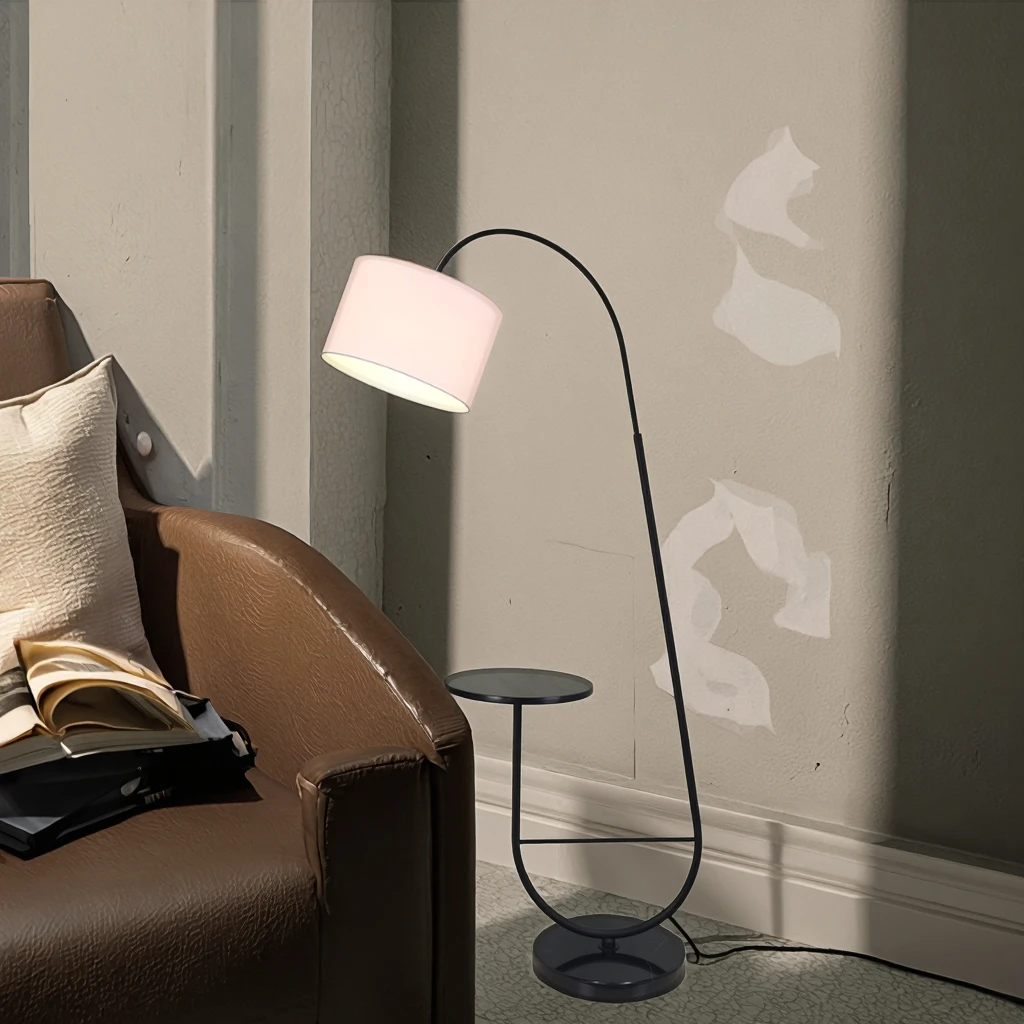 Coastal Design Gooseneck Floor Lamp Iron Body E27 Base LED Light Source Fabric Shade for Comfort for Home Office Apartment Hotel