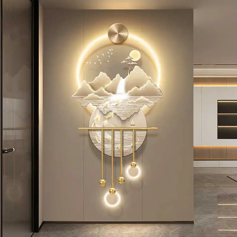 Luxury Water Generation Porch Decorative Painting Nine Fish Picture Luminous Wall Decoration Landscape LED Hanging Picture