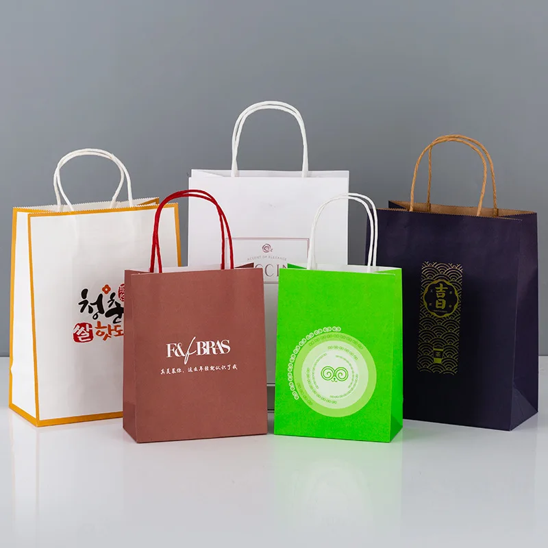 Custom Printed Shopping Kraft Paper Bag With Handle Restaurant Fast Food Takeaway Bag