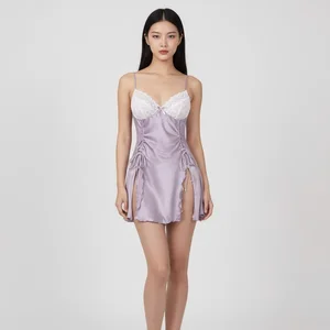 Sexy Women Floral Nylon Lace Nightgown Soft Silk Screen Printed Front Custom Logo ODM Breathable for Fashion Elegant Lingerie