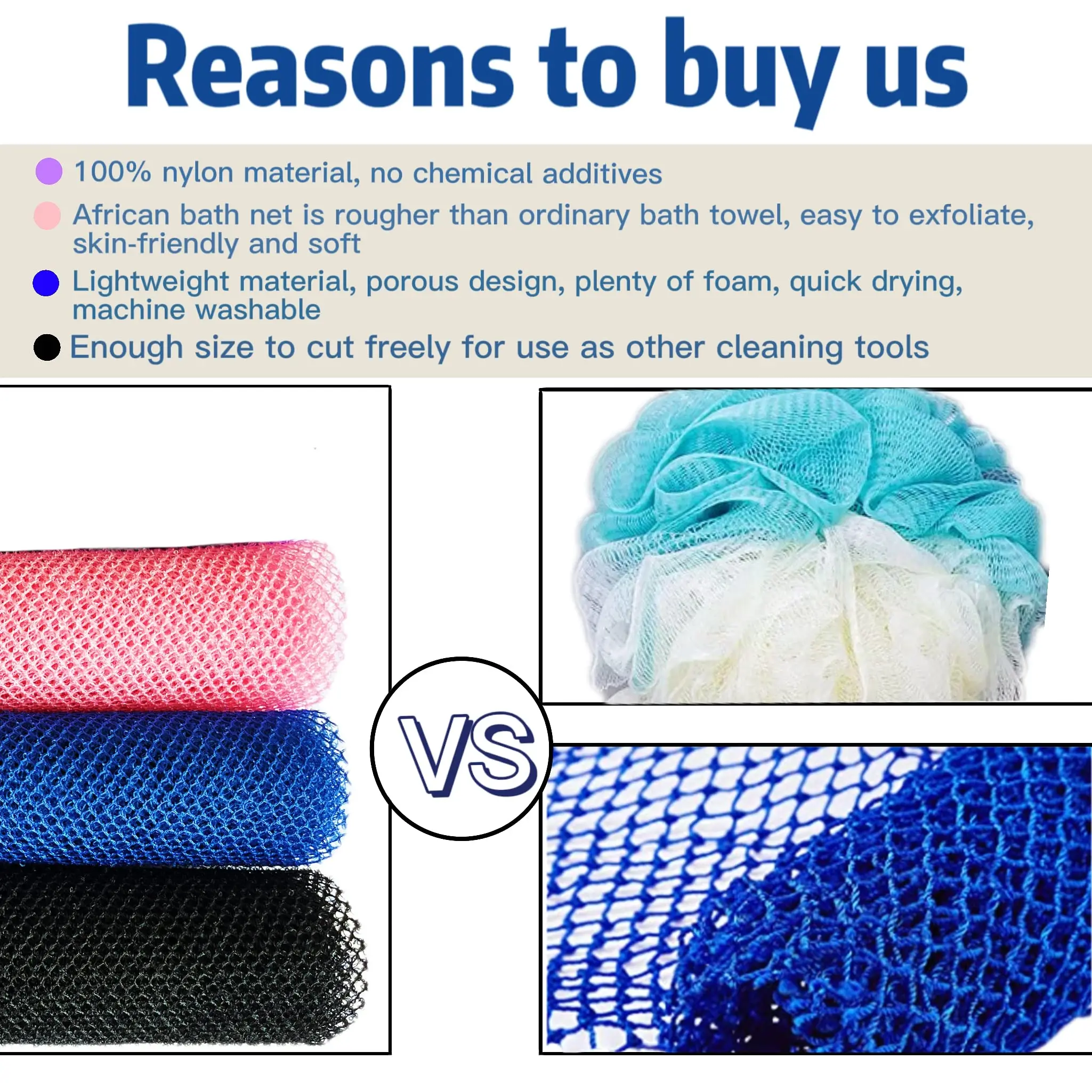 Nylon Long African Exfoliating Bath Net Sponge for Shower