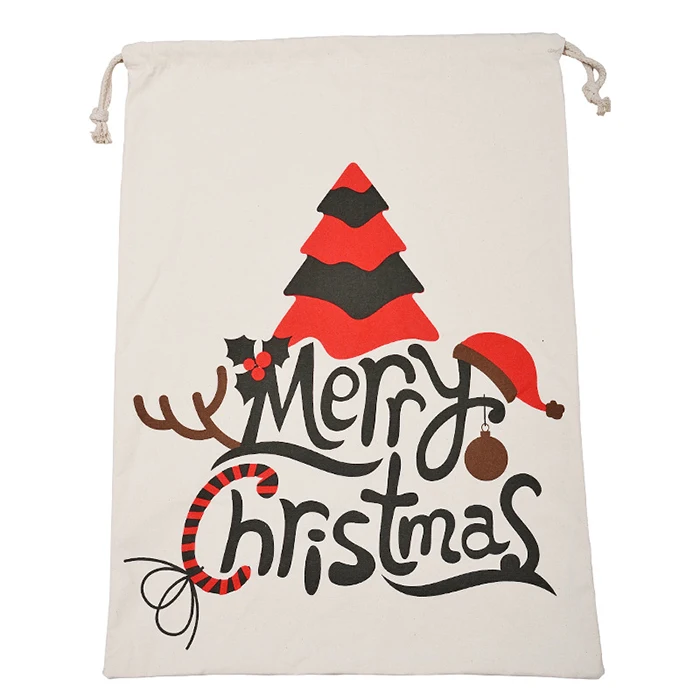 Large Canvas Sack Merry Christmas Xmas Santa Stocking Reindeer Gift Storage Bag 