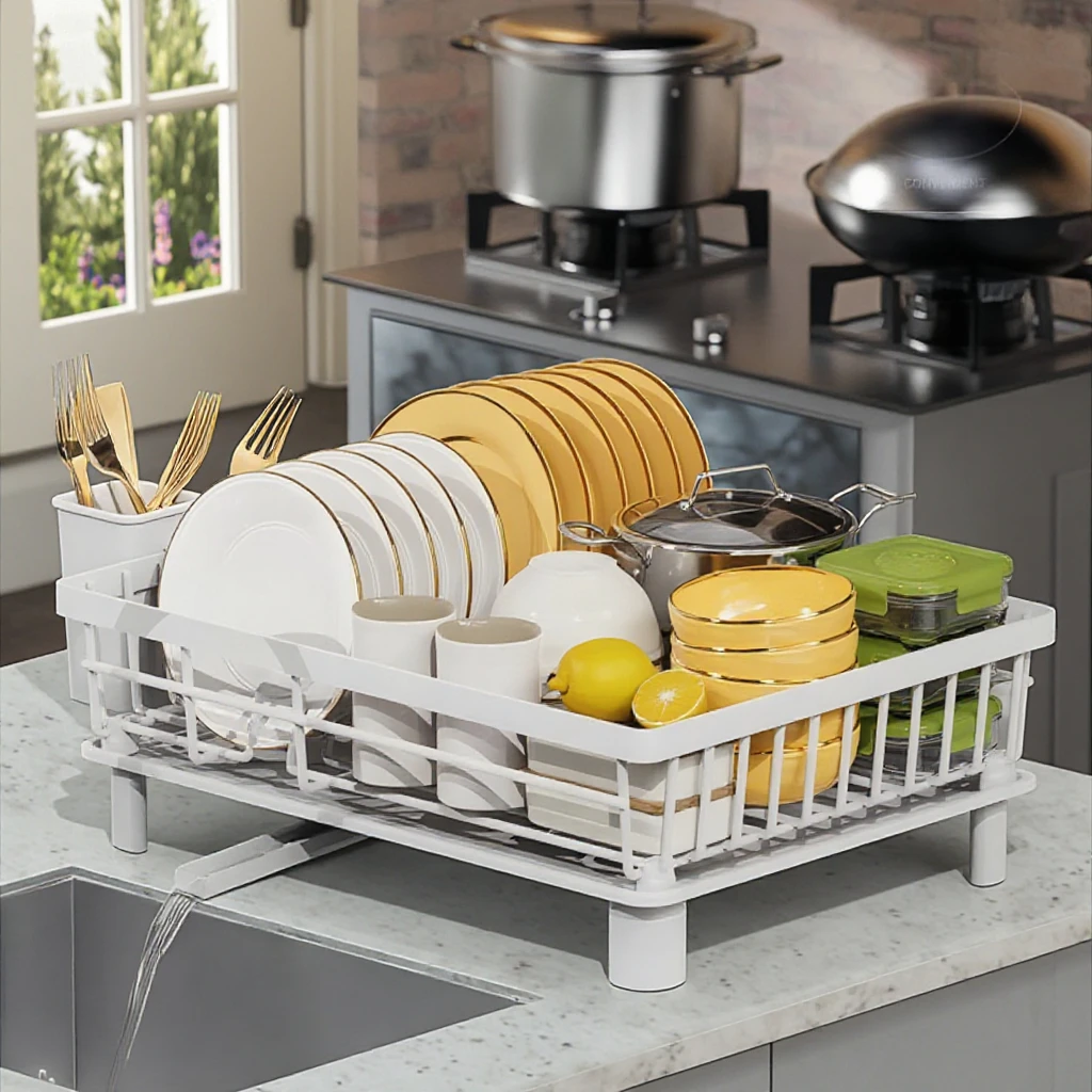 Drying Rack Steel Wire Mesh Expandable Steel Dish Storage Rack Dish Drainer Kitchen Dish Drying Rack